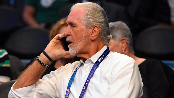 Feb 17, 2019; Charlotte, NC, USA; Miami Heat general manager Pat Riley during the 2019 NBA All-Star Game at Spectrum Center. Mandatory Credit: Bob Donnan-Imagn Images