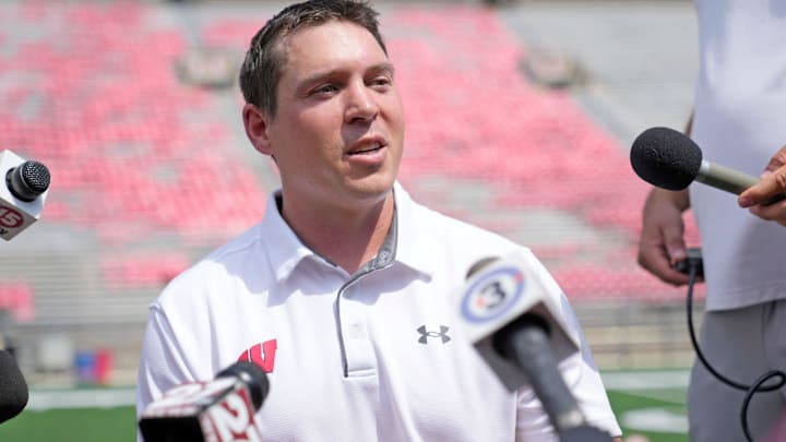 Wisconsin Badgers defensive coordinator Jim Leonhard was named interim head coach after Paul Chryst was fired Sunday. Wisconsin Badgers defensive coordinator Jim Leonhard was named interim head coach after Paul Chryst was fired Sunday.