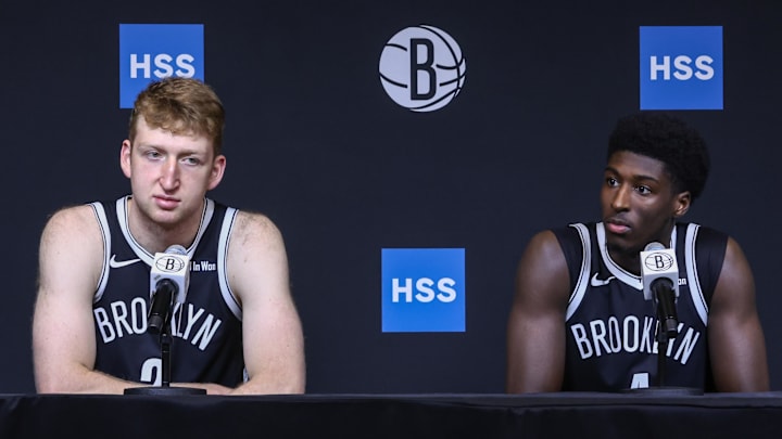 Sep 23, 2025; Brooklyn, NY, USA; Brooklyn Nets forward Danny Wolf (2) and guard Drake Powell (4) speak at Media Day. Mandatory Credit: Wendell Cruz-Imagn Images Sep 23, 2025; Brooklyn, NY, USA; Brooklyn Nets forward Danny Wolf (2) and guard Drake Powell (4) speak at Media Day. Mandatory Credit: Wendell Cruz-Imagn Images