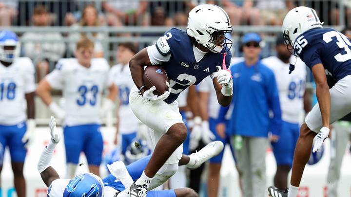 Penn State Nittany Lions wide receiver Zay Robinson (2) returns a punt against the Buffalo Bulls at Beaver Stadium. Penn State Nittany Lions wide receiver Zay Robinson (2) returns a punt against the Buffalo Bulls at Beaver Stadium.
