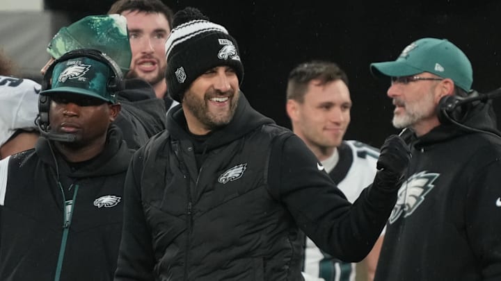 Dec 11, 2022; East Rutherford, New Jersey, USA; Philadelphia Eagles head coach Nick Sirianni reacts on the sideline against the New York Giants during the second half at MetLife Stadium. Mandatory Credit: Chris Pedota-USA TODAY Sports