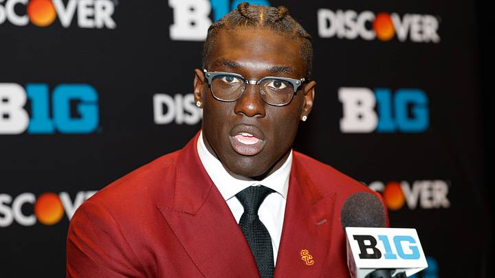 Jul 28, 2026; Chicago, IL, USA; USC student-athlete Jide Abasiri speaks during Media Days at Hilton Chicago. Mandatory Credit: Kamil Krzaczynski-Imagn Images
