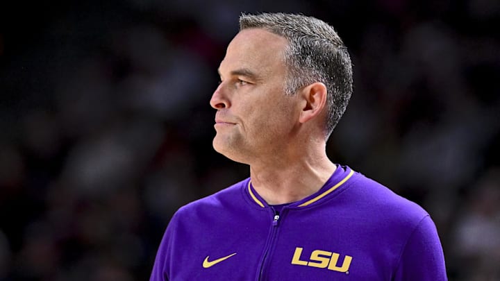 Jan 18, 2025; College Station, Texas, USA; LSU Tigers head coach Matt McMahon looks on during the first half against the Texas A&M Aggies at Reed Arena. The Aggies defeated the Tigers 68-57. Mandatory Credit: Maria Lysaker-Imagn Images Jan 18, 2025; College Station, Texas, USA; LSU Tigers head coach Matt McMahon looks on during the first half against the Texas A&M Aggies at Reed Arena. The Aggies defeated the Tigers 68-57. Mandatory Credit: Maria Lysaker-Imagn Images