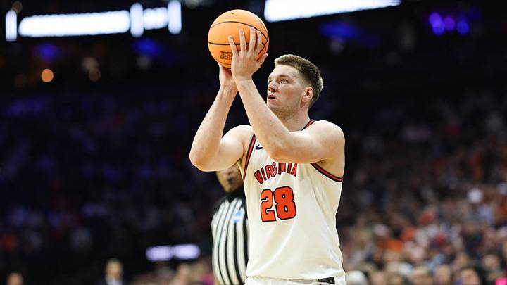 Mar 20, 2026; Philadelphia, PA, USA; Virginia Cavaliers forward Thijs de Ridder (28) takes a shot during the first half against the Wright State Raiders during a first round game of the men's 2026 NCAA Tournament at Xfinity Mobile Arena. Mandatory Credit: Bill Streicher-Imagn Images Mar 20, 2026; Philadelphia, PA, USA; Virginia Cavaliers forward Thijs de Ridder (28) takes a shot during the first half against the Wright State Raiders during a first round game of the men's 2026 NCAA Tournament at Xfinity Mobile Arena. Mandatory Credit: Bill Streicher-Imagn Images