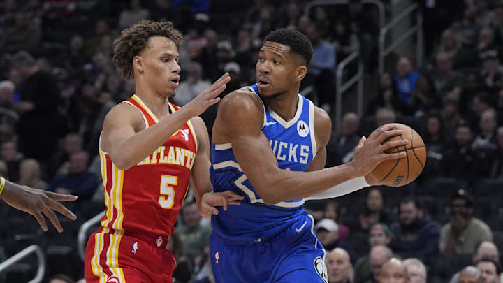 The Bucks are favored over the Hawks in the NBA Cup semis. The Bucks are favored over the Hawks in the NBA Cup semis.