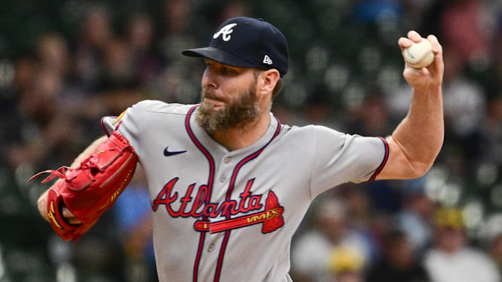 Jun 9, 2025; Milwaukee, Wisconsin, USA; Atlanta Braves starting pitcher Chris Sale (51) throws a pitch in the first inning against the Milwaukee Brewers at American Family Field.