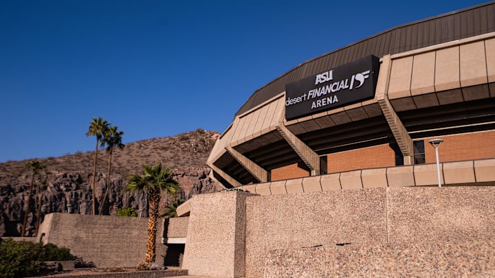 Mar 8, 2025; Tempe, Arizona, USA; A general view of Desert Financial Arena prior to a game between Texas Tech at Arizona State. Mandatory Credit: Arianna Grainey-Imagn Images Mar 8, 2025; Tempe, Arizona, USA; A general view of Desert Financial Arena prior to a game between Texas Tech at Arizona State. Mandatory Credit: Arianna Grainey-Imagn Images