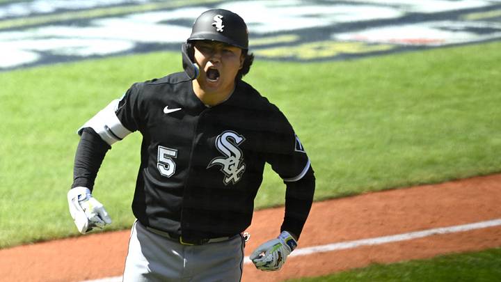 Oct 3, 2026; Cleveland, Ohio, USA; Chicago White Sox first baseman Munetaka Murakami (5) celebrates after hitting a two run home run during the fourth inning against the Cleveland Guardians in game one of the ALDS for the 2026 MLB Playoffs at Progressive Field. Mandatory Credit: David Richard-Imagn Images Oct 3, 2026; Cleveland, Ohio, USA; Chicago White Sox first baseman Munetaka Murakami (5) celebrates after hitting a two run home run during the fourth inning against the Cleveland Guardians in game one of the ALDS for the 2026 MLB Playoffs at Progressive Field. Mandatory Credit: David Richard-Imagn Images