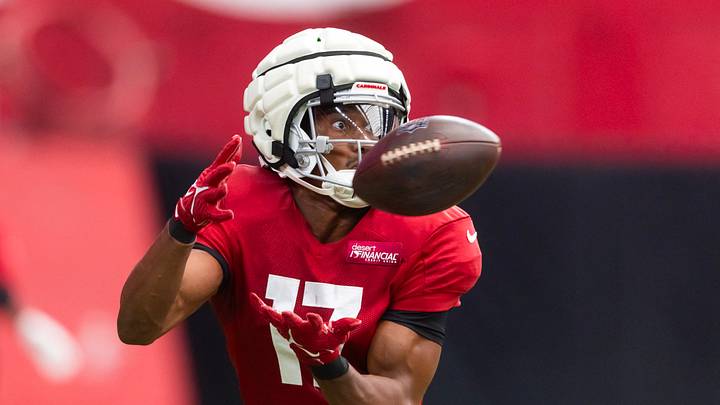 Jul 29, 2025; Glendale, AZ, USA; Arizona Cardinals wide receiver Zay Jones (17) during training camp at State Farm Stadium. Mandatory Credit: Mark J. Rebilas-Imagn Images