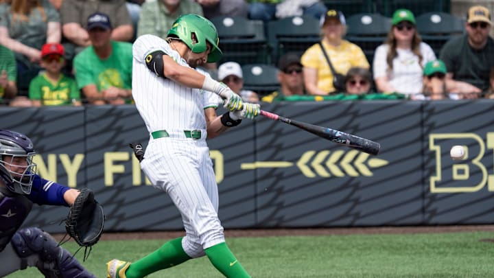 Carter Garate supplied the biggest blow in Oregon's 10-0 win at Iowa Thursday night. His  5th inning grand slam gave the Ducks a 6-0 lead.