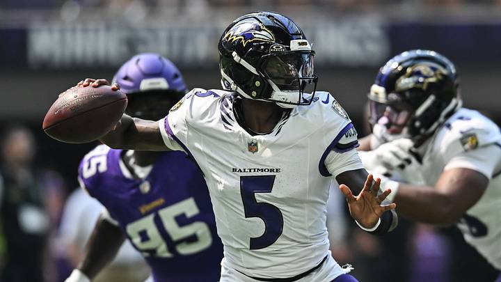 Aug 22, 2026; Minneapolis, Minnesota, USA; Baltimore Ravens quarterback Tyler Huntley (5) looks to throws a pass against the Minnesota Vikings during the first quarter at U.S. Bank Stadium. Mandatory Credit: Jeffrey Becker-Imagn Images Aug 22, 2026; Minneapolis, Minnesota, USA; Baltimore Ravens quarterback Tyler Huntley (5) looks to throws a pass against the Minnesota Vikings during the first quarter at U.S. Bank Stadium. Mandatory Credit: Jeffrey Becker-Imagn Images