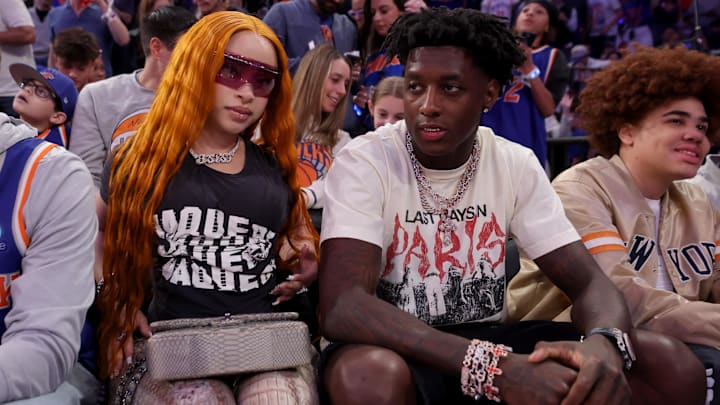 American rapper Ice Spice (left) sits courtside with New York Jets player Sauce Gardner during the fourth quarter of game six in the second round of the 2025 NBA Playoffs between the New York Knicks and the Boston Celtics at Madison Square Garden. American rapper Ice Spice (left) sits courtside with New York Jets player Sauce Gardner during the fourth quarter of game six in the second round of the 2025 NBA Playoffs between the New York Knicks and the Boston Celtics at Madison Square Garden.