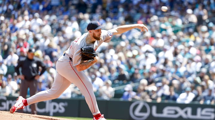 Jun 18, 2025; Seattle, Washington, USA; Boston Red Sox starting pitcher Garrett Crochet (35) throws against the Seattle Mariners during the first inning at T-Mobile Park. Mandatory Credit: Joe Nicholson-Imagn Images Jun 18, 2025; Seattle, Washington, USA; Boston Red Sox starting pitcher Garrett Crochet (35) throws against the Seattle Mariners during the first inning at T-Mobile Park. Mandatory Credit: Joe Nicholson-Imagn Images
