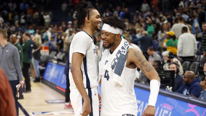 Feb 15, 2024; Memphis, Tennessee, USA; Memphis Grizzlies forward Ziaire Williams (8) and guard