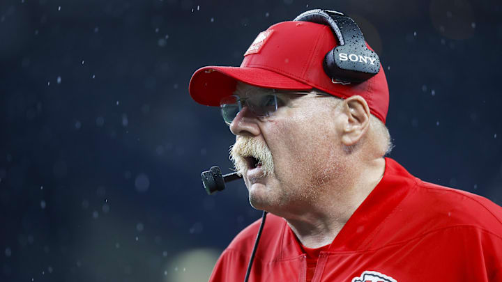 Aug 15, 2025; Seattle, Washington, USA; Kansas City Chiefs head coach Andy Reid stands on the sideline during the fourth quarter against the Seattle Seahawks at Lumen Field. Mandatory Credit: Joe Nicholson-Imagn Images