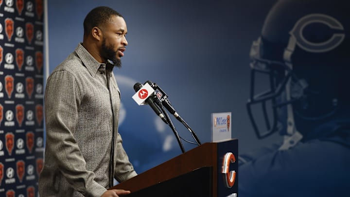 Mar 14, 2024; Lake Forest, IL, USA; Chicago Bears safety Kevin Byard speaks during a press Mar 14, 2024; Lake Forest, IL, USA; Chicago Bears safety Kevin Byard speaks during a press