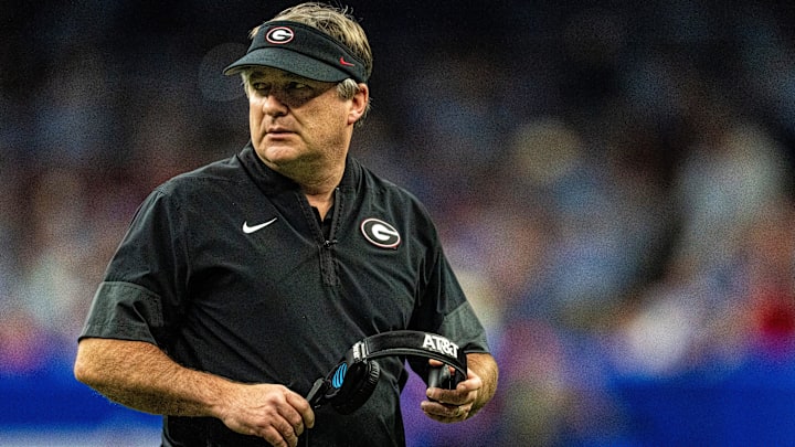 Georgia head coach Kirby Smart looks toward the field during the Sugar Bowl and College Football Playoff quarterfinals at Caesars Superdome in New Orleans, La., on Thursday, Jan. 1, 2026.