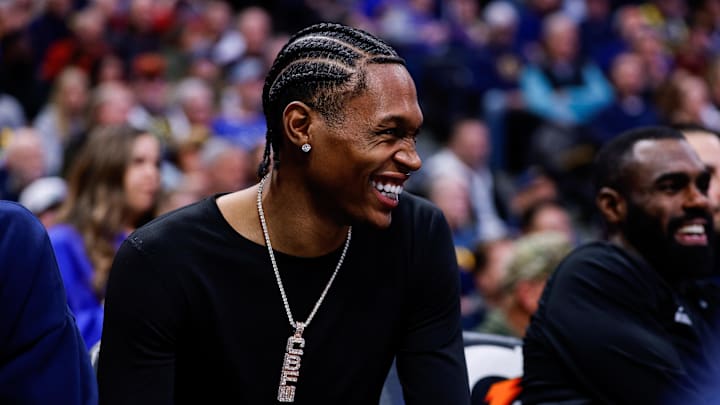 Feb 11, 2026; Denver, Colorado, USA; Denver Nuggets guard Peyton Watson (8) in the second quarter against the Memphis Grizzlies at Ball Arena. Mandatory Credit: Isaiah J. Downing-Imagn Images