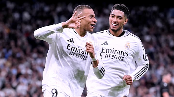 Kylian Mbappe (left) finds himself in the top three for fastest players in the Champions League this season.