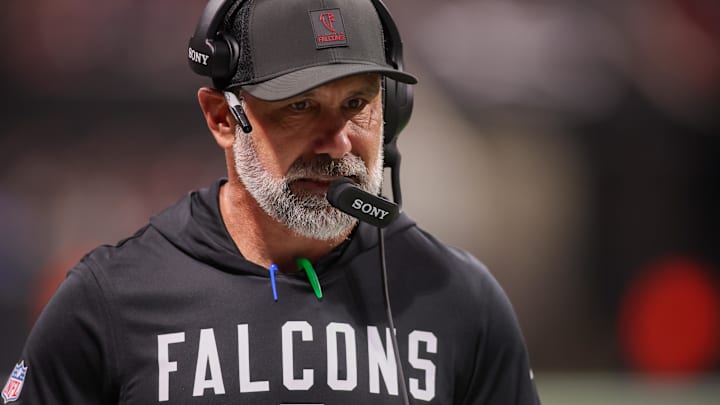 Atlanta Falcons defensive coordinator Jeff Ulbrich on the sideline against the Los Angeles Rams.