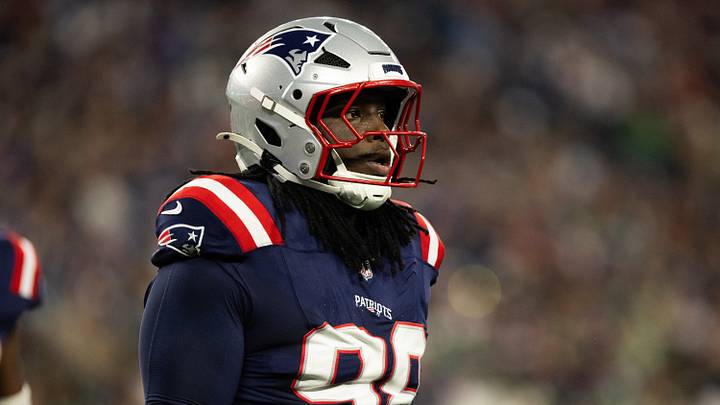 Aug 22, 2026; Foxborough, Massachusetts, USA; New England Patriots defensive tackle Jeremiah Pharms Jr. (98) in the first half against the Philadelphia Eagles at Gillette Stadium. Mandatory Credit: Edward Finan-Imagn Images