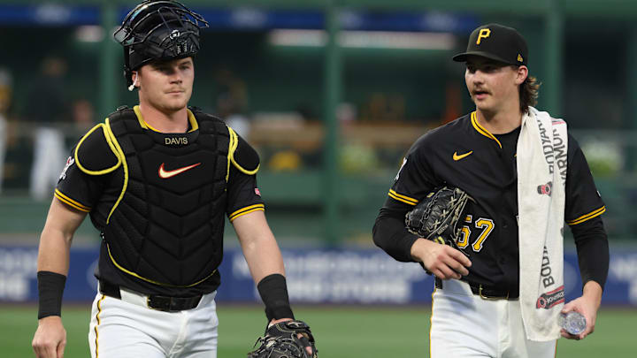 Pittsburgh Pirates catcher Henry Davis and starting pitcher Bubba Chandler. Pittsburgh Pirates catcher Henry Davis and starting pitcher Bubba Chandler.