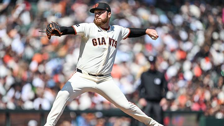 Apr 8, 2026; San Francisco, California, USA; San Francisco Giants pitcher Matt Gage (93) throws a pitch to a Philadelphia Phillies batter in the top of the sixth inning at Oracle Park. Mandatory Credit: Justine Willard-Imagn Images