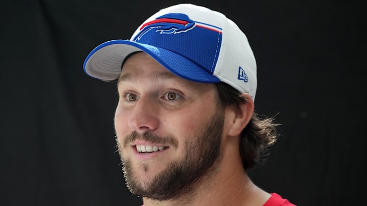 Buffalo Bills quarterback Josh Allen (17) speaks at press conference at The Grove Hotel.