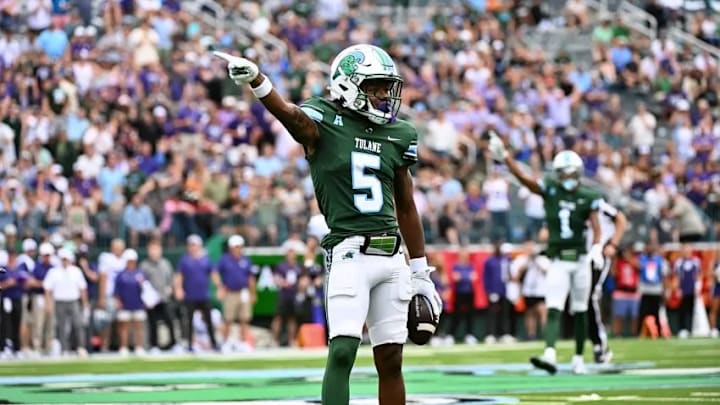 Former Tulane Receiver, Yulkeith Brown, celebrating a first down.
