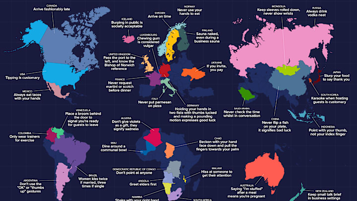 Map showing etiquette practices from around the world.