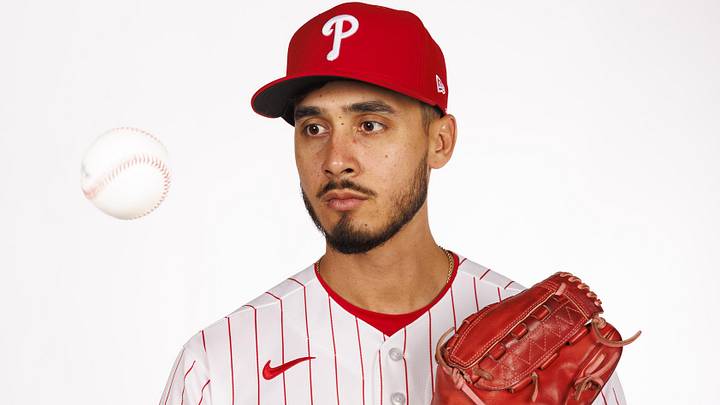 Feb 19, 2026; Clearwater, FL, USA; Philadelphia Phillies pitcher Alan Rangel (57) poses for media day. Feb 19, 2026; Clearwater, FL, USA; Philadelphia Phillies pitcher Alan Rangel (57) poses for media day.
