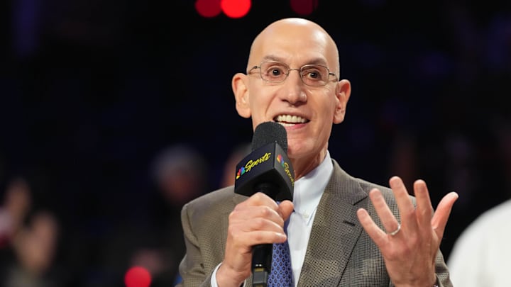 Feb 15, 2026; Inglewood, California, USA; NBA commissioner Adam Silver speaks to media after the 75th NBA All Star Game at Intuit Dome. Mandatory Credit: Kirby Lee-Imagn Images Feb 15, 2026; Inglewood, California, USA; NBA commissioner Adam Silver speaks to media after the 75th NBA All Star Game at Intuit Dome. Mandatory Credit: Kirby Lee-Imagn Images