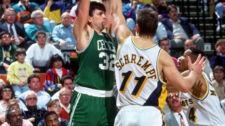 Unknown date; Indianapolis, IN, USA; FILE PHOTO; Boston Celtics forward (32) Kevin McHale is defended by Indiana Pacers forward (11) Detlef Schrempf at Market Square Arena. Mandatory Credit: Photo by USA TODAY Sports Unknown date; Indianapolis, IN, USA; FILE PHOTO; Boston Celtics forward (32) Kevin McHale is defended by Indiana Pacers forward (11) Detlef Schrempf at Market Square Arena. Mandatory Credit: Photo by USA TODAY Sports