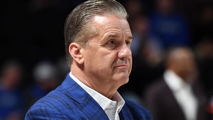 Kentucky Wildcats coach John Calipari looks on from the sideline before the game against the Vanderbilt Commodores at Memorial Gymnasium.
