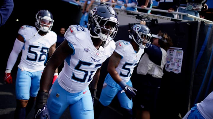 Tennessee Titans linebacker James Williams heads onto the field for warmups before their game against the Chicago Bears. Tennessee Titans linebacker James Williams heads onto the field for warmups before their game against the Chicago Bears.