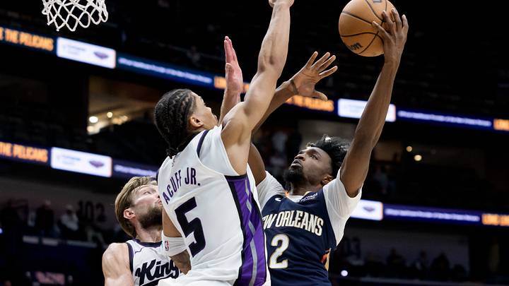 Oct 29, 2026; New Orleans, Louisiana, USA; New Orleans Pelicans forward Herbert Jones (2) shoots against Sacramento Kings guard Darius Acuff Jr. (5) during the second half at Smoothie King Center. Mandatory Credit: Matthew Hinton-Imagn Images Oct 29, 2026; New Orleans, Louisiana, USA; New Orleans Pelicans forward Herbert Jones (2) shoots against Sacramento Kings guard Darius Acuff Jr. (5) during the second half at Smoothie King Center. Mandatory Credit: Matthew Hinton-Imagn Images
