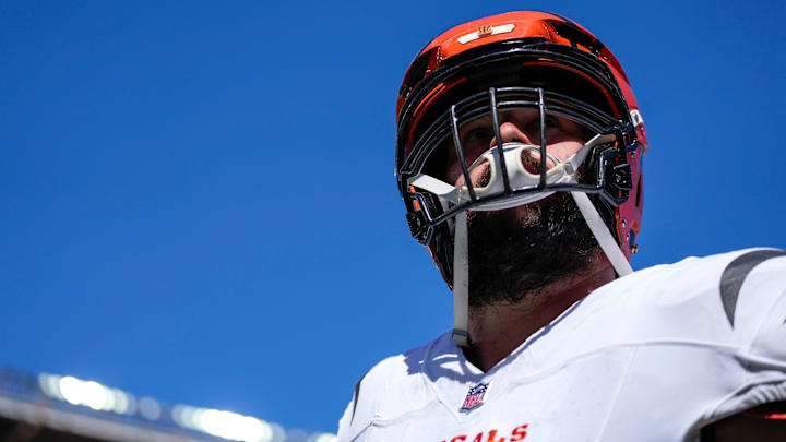 Cincinnati Bengals guard Lucas Patrick (62) heads for the locker room with an injury in the second quarter of the NFL Week 1 game between the Cleveland Browns and the Cincinnati Bengals at Huntington Bank Field in Cleveland on Sunday, Sept. 7, 2025.
