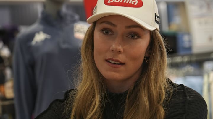 Mar 24, 2025; Sun Valley, Idaho, USA;  Mikaela Shiffrin sits for an interview with USA TODAY in  Sun Valley.