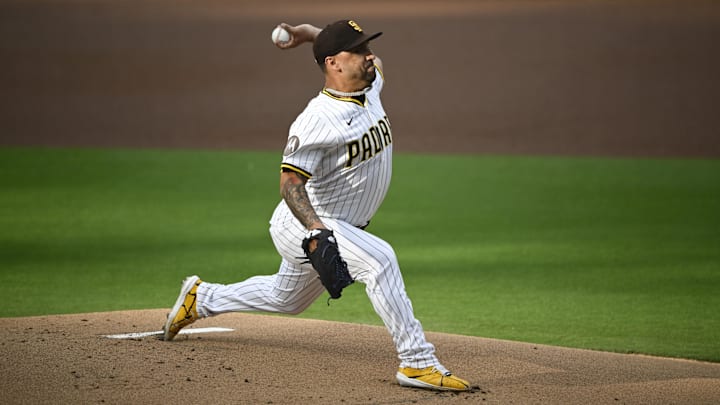 San Diego Padres starting pitcher Nestor Cortes (65) delivers during the first inning against the Los Angeles Dodgers at Petco Park on Saturday.