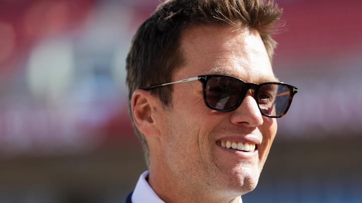 Jan 5, 2025; Tampa, Florida, USA; former NFL quarterback Tom Brady looks on before a game between the Tampa Bay Buccaneers and New Orleans Saints at Raymond James Stadium. Mandatory Credit: Nathan Ray Seebeck-Imagn Images Jan 5, 2025; Tampa, Florida, USA; former NFL quarterback Tom Brady looks on before a game between the Tampa Bay Buccaneers and New Orleans Saints at Raymond James Stadium. Mandatory Credit: Nathan Ray Seebeck-Imagn Images
