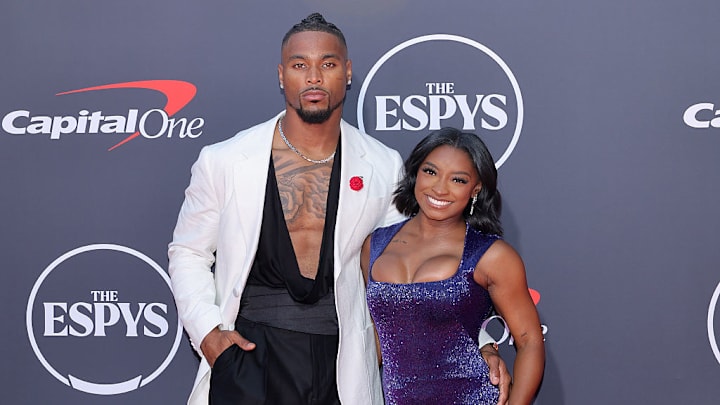 Simone Biles donned a custom Athleta gown for the ESPYs, which she attended with husband Jonathan Owens.