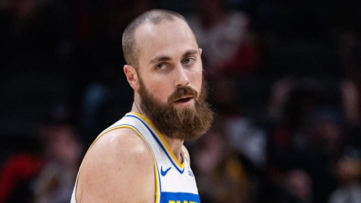 Indiana Pacers center Jay Huff (32) looks on against the Chicago Bulls during the first half at Gainbridge Fieldhouse. Indiana Pacers center Jay Huff (32) looks on against the Chicago Bulls during the first half at Gainbridge Fieldhouse.