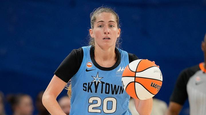 Kate Martin 20 of the Chicago Sky brings the ball up the court during a WNBA game. Kate Martin 20 of the Chicago Sky brings the ball up the court during a WNBA game.