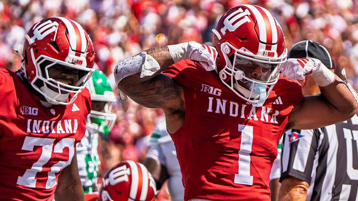 Indiana's Turbo Richard  (1) scores during the Indiana versus North Texas football game at Memorial Stadium on Saturday, Sept. 5, 2026.