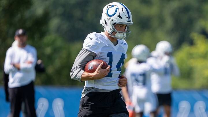Indianapolis Colts wide receiver Alec Pierce (14) runs downfield after a catch Thursday, Aug. 27, 2026, during practice at Indiana Farm Bureau Football Center. Indianapolis Colts wide receiver Alec Pierce (14) runs downfield after a catch Thursday, Aug. 27, 2026, during practice at Indiana Farm Bureau Football Center.