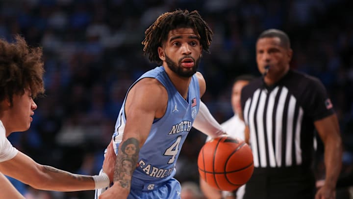 Jan 30, 2024; Atlanta, Georgia, USA; North Carolina Tar Heels guard RJ Davis (4) in action against