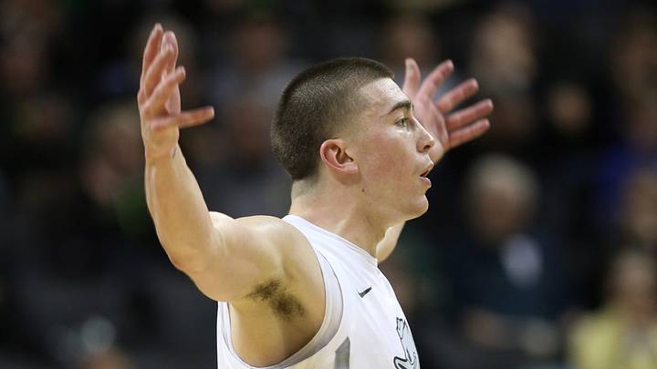 Oregon's Payton Pritchard celebrates during an NCAA basketball game against Colorado in Eugene, Ore., Thursday, Feb. 13, 2020.
Payton Pritchard Oregon's Payton Pritchard celebrates during an NCAA basketball game against Colorado in Eugene, Ore., Thursday, Feb. 13, 2020.
Payton Pritchard
