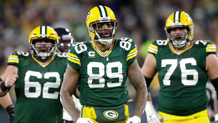 Green Bay Packers tight end Marcedes Lewis (89) celebrates a first down reception against the Chicago Bears during their football game on Sunday December 12, 2021, at Lambeau Field in Green Bay, Wis. Wm. Glasheen USA TODAY NETWORK-Wisconsin

Apc Packers Vs Bears10872 121221wag