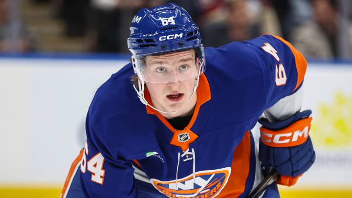 Apr 9, 2026; Elmont, New York, USA; New York Islanders center Calum Ritchie (64) at UBS Arena. Mandatory Credit: Wendell Cruz-Imagn Images Apr 9, 2026; Elmont, New York, USA; New York Islanders center Calum Ritchie (64) at UBS Arena. Mandatory Credit: Wendell Cruz-Imagn Images