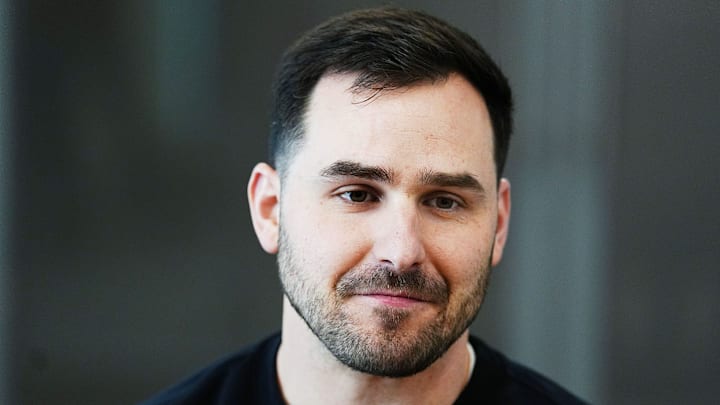 Iowa State defensive coordinator Jesse Bobbit talks to media during the football defensive coaches media opportunity at the university’s Stark Performance Center on Feb. 13, 2026, in Ames, Iowa.